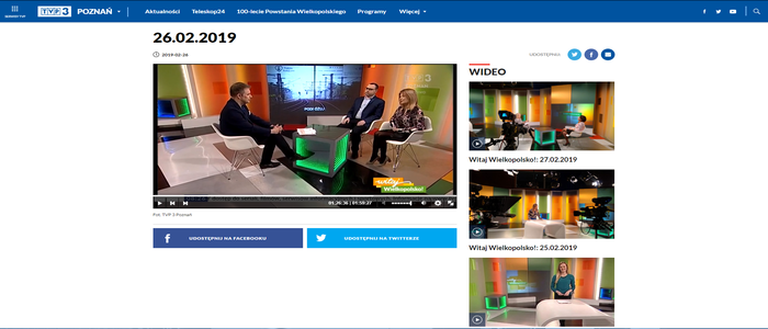 Zrzut ekranu artykułu TVP3 Poznań - WITAJ WIELKOPOLSKO