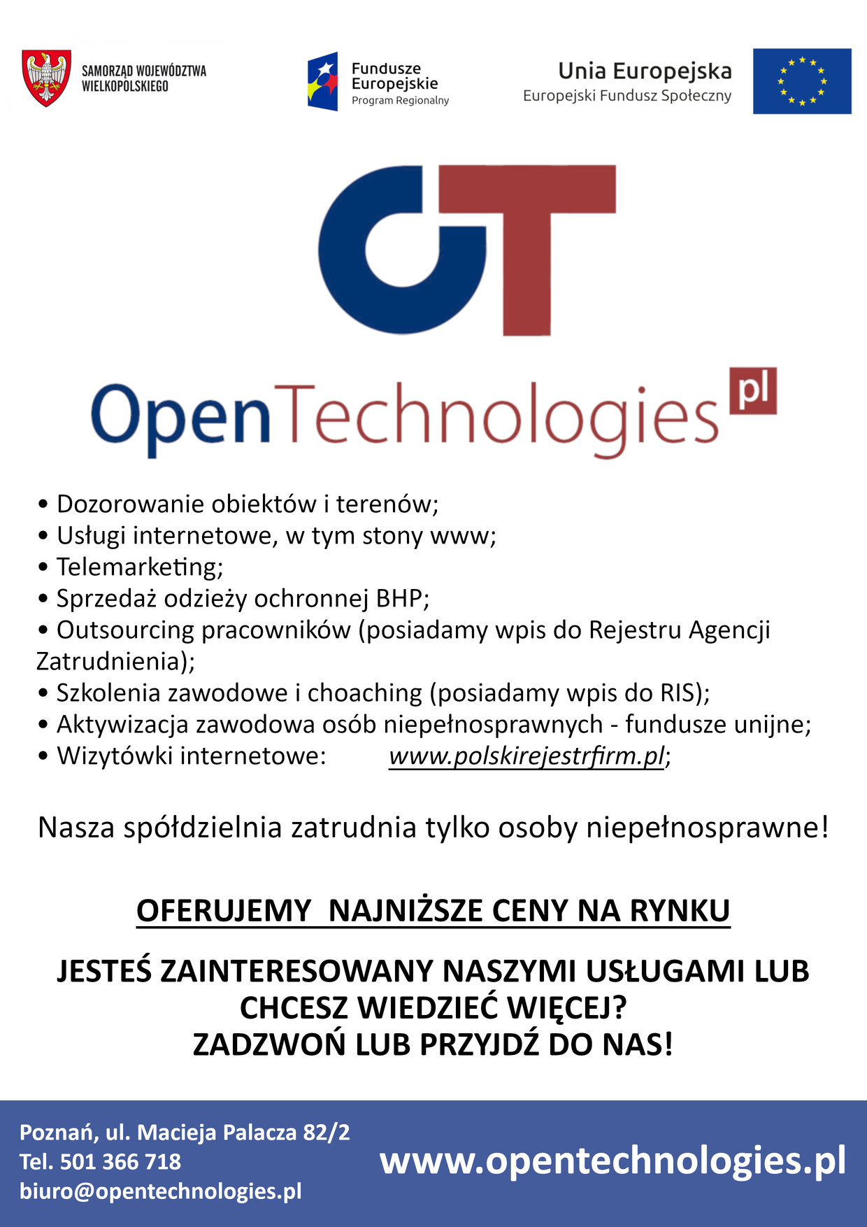 Ulotka informacyjna firmy Open Technologies