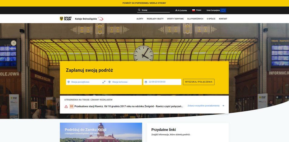 Zrzut ekranu strony Koleje Dolnośląskie